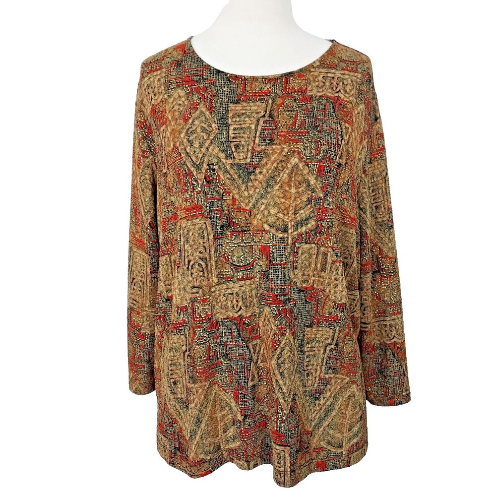Laura Ashley Blouse Shirt Top Stretch 3/4 Sleeve Women Plus 2X Shiny Gold Brown